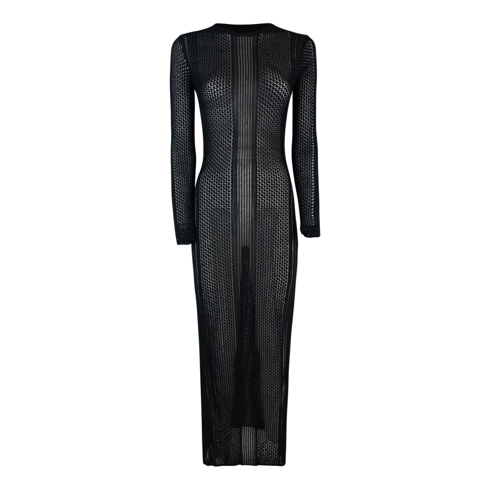 Marella Zwarte Gebreide Jurk met Pointelle Detail Black Dames
