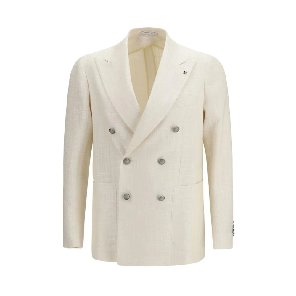 Tagliatore Men's Beige Double-Breasted Linen Blend Blazer