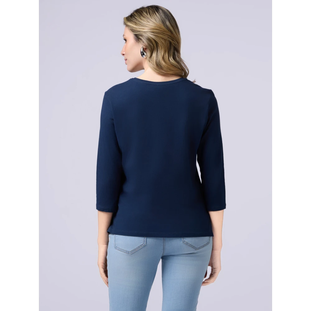 Oltre T-shirt met lange mouwen en decoratieve borduurwerk Blue Dames