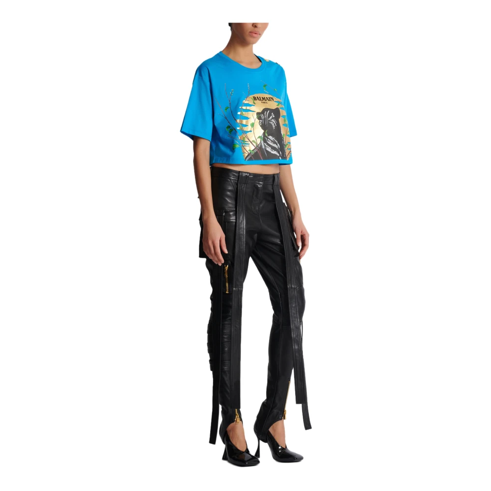 Balmain Leren cargobroek met banden Black Dames