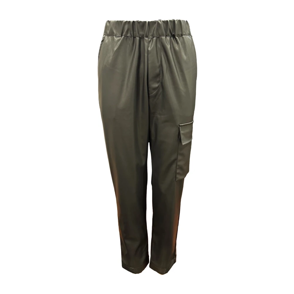 Lis Lareida Elastische taille imitatie leren broek Green Dames