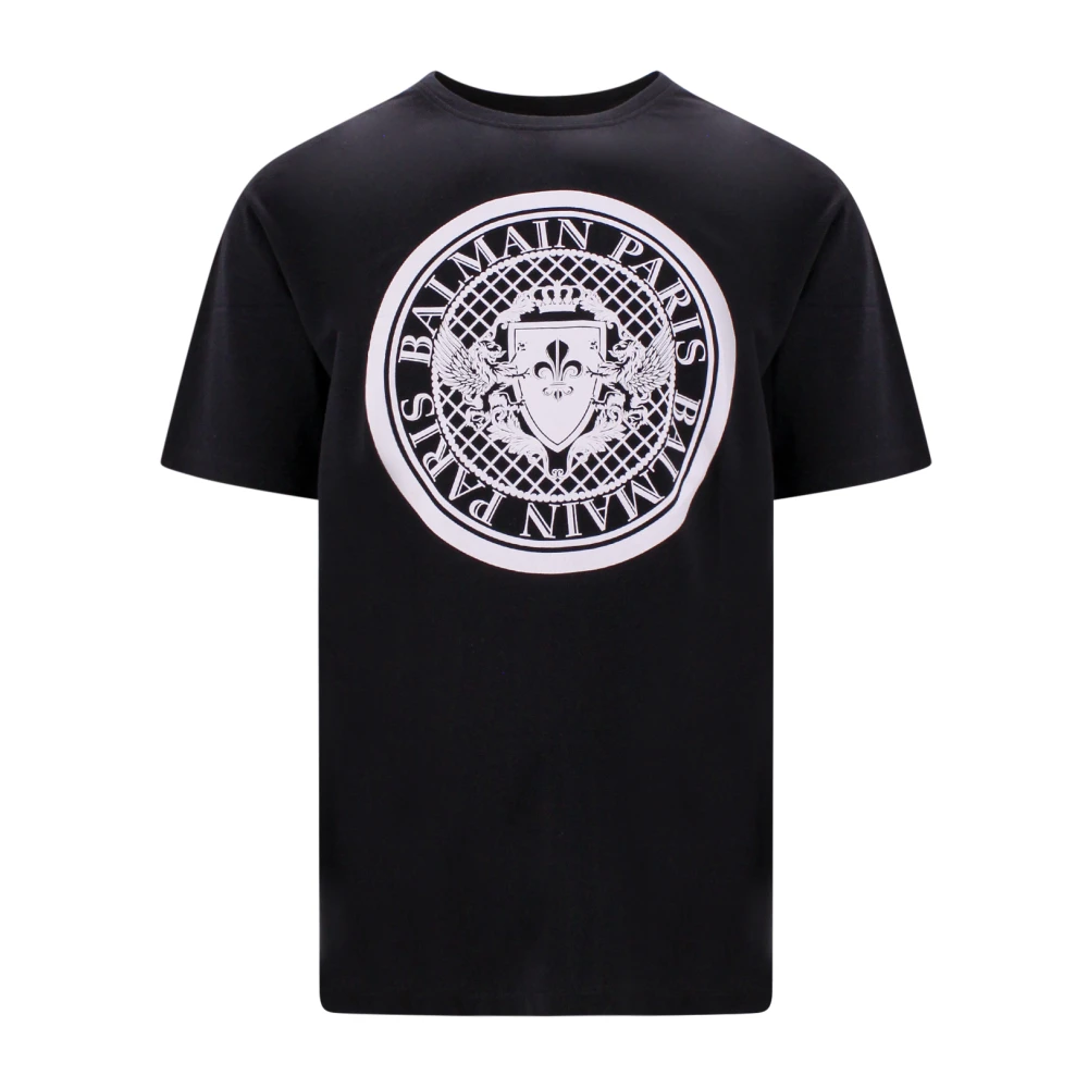 Balmain Biologisch Katoenen T-Shirt met Munt Logo Black Heren