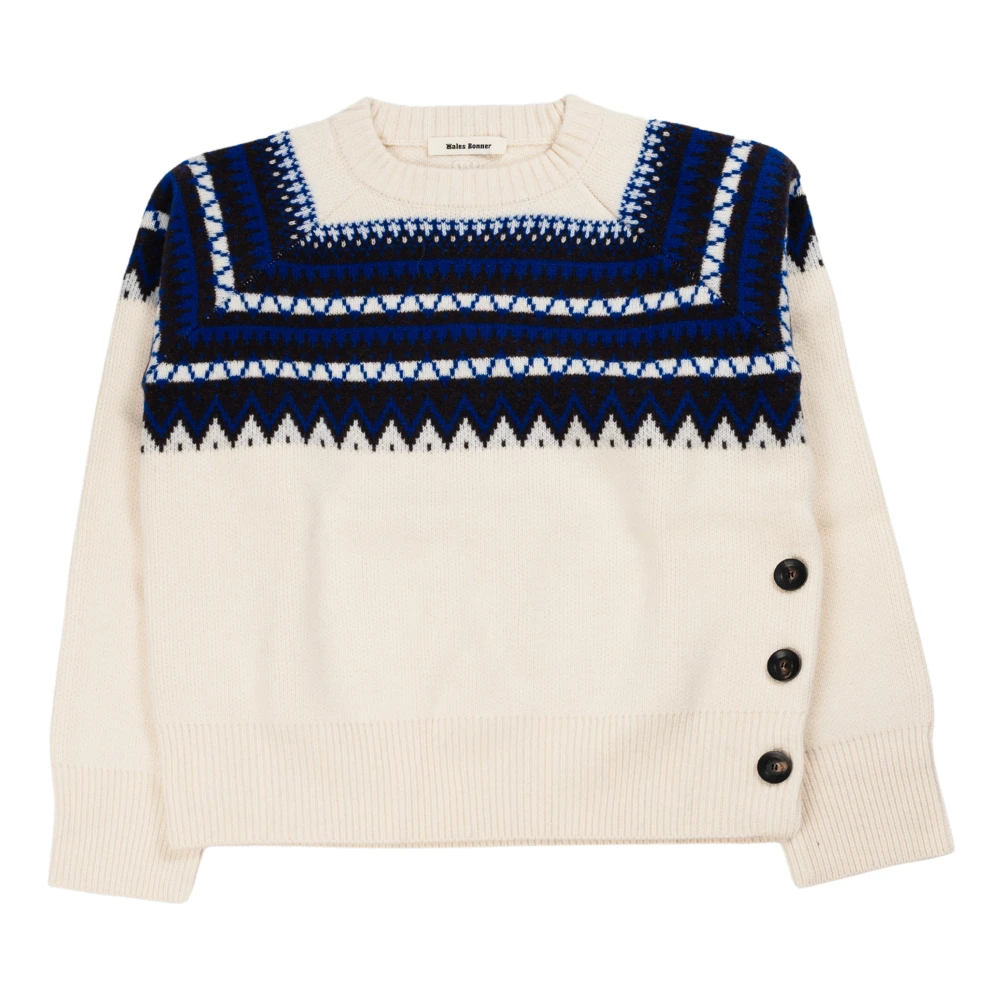 Wales Bonner Blauw Ivoor Fair Isle Merino Wol Trui White Heren