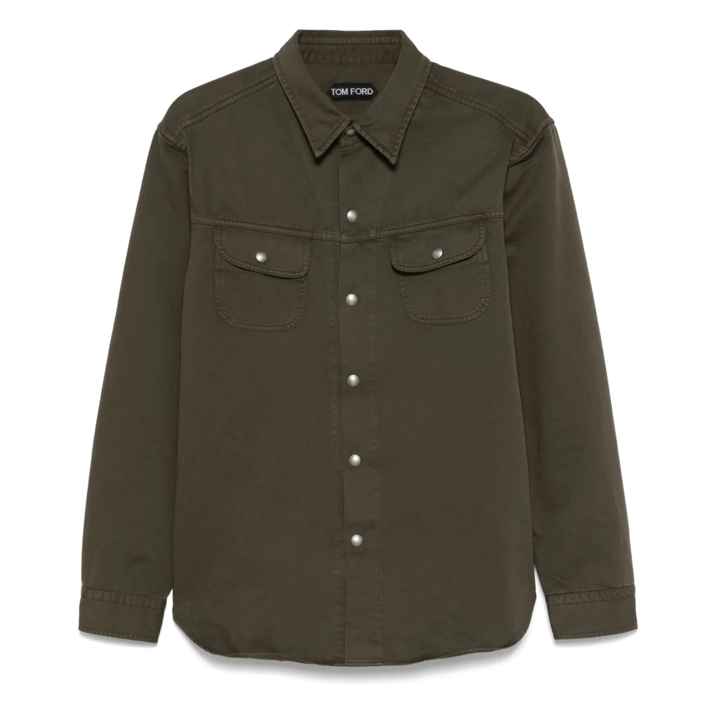 Tom Ford Bomullsknapp Front Overshirt Green, Herr