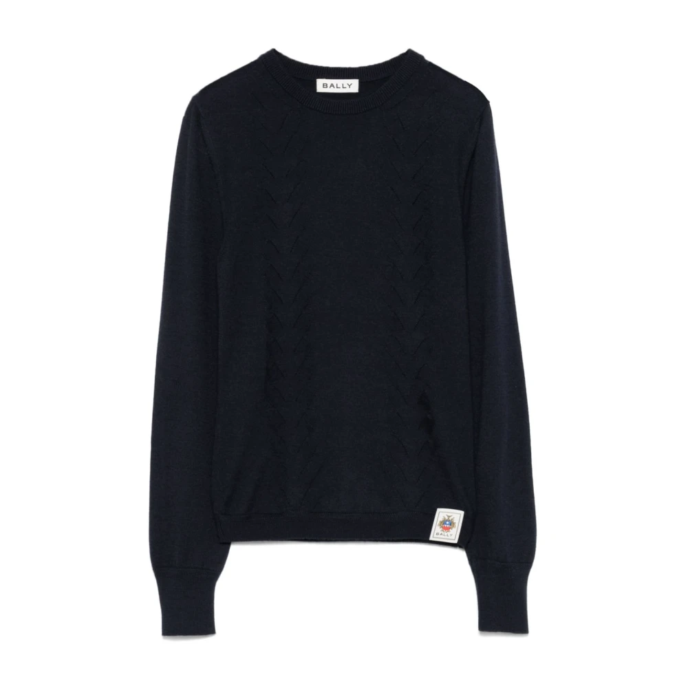 Bally Blauwe Crew Neck Sweater Geribbeld Blue Dames