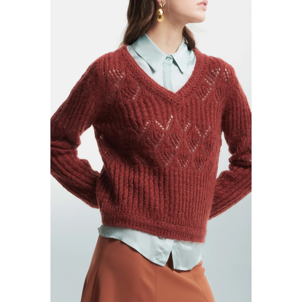 Kocca Mohair Wolmix Openwork Trui Brown Dames