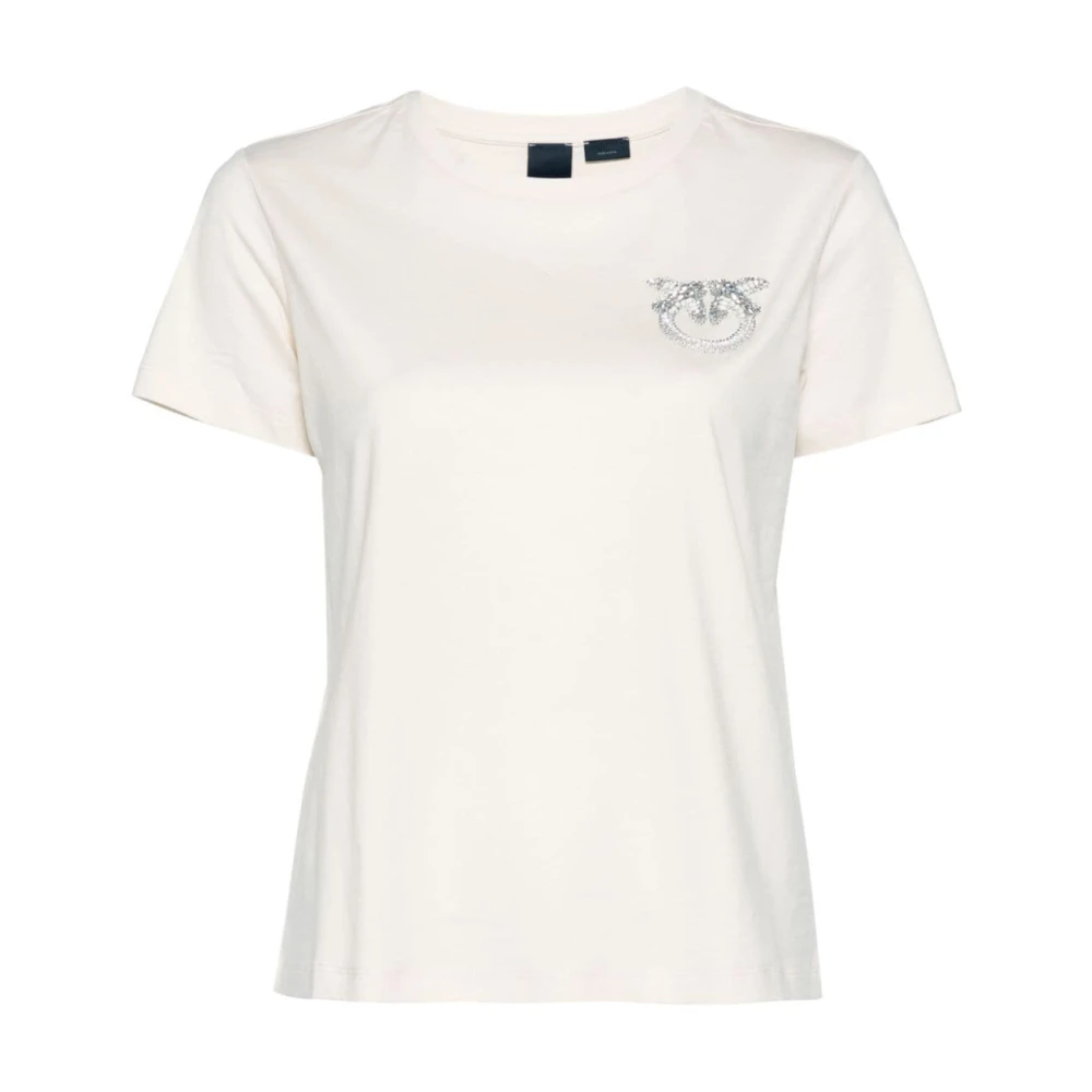 pinko Love Birds Jersey Crew Neck T-shirt White Dames