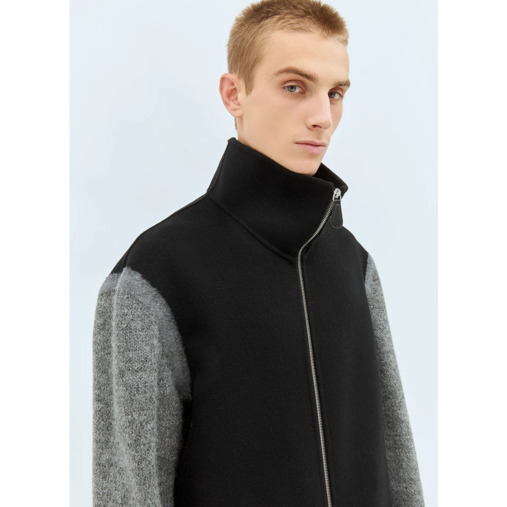 Jil Sander Wollen jas met gebreide mouwen Black Heren
