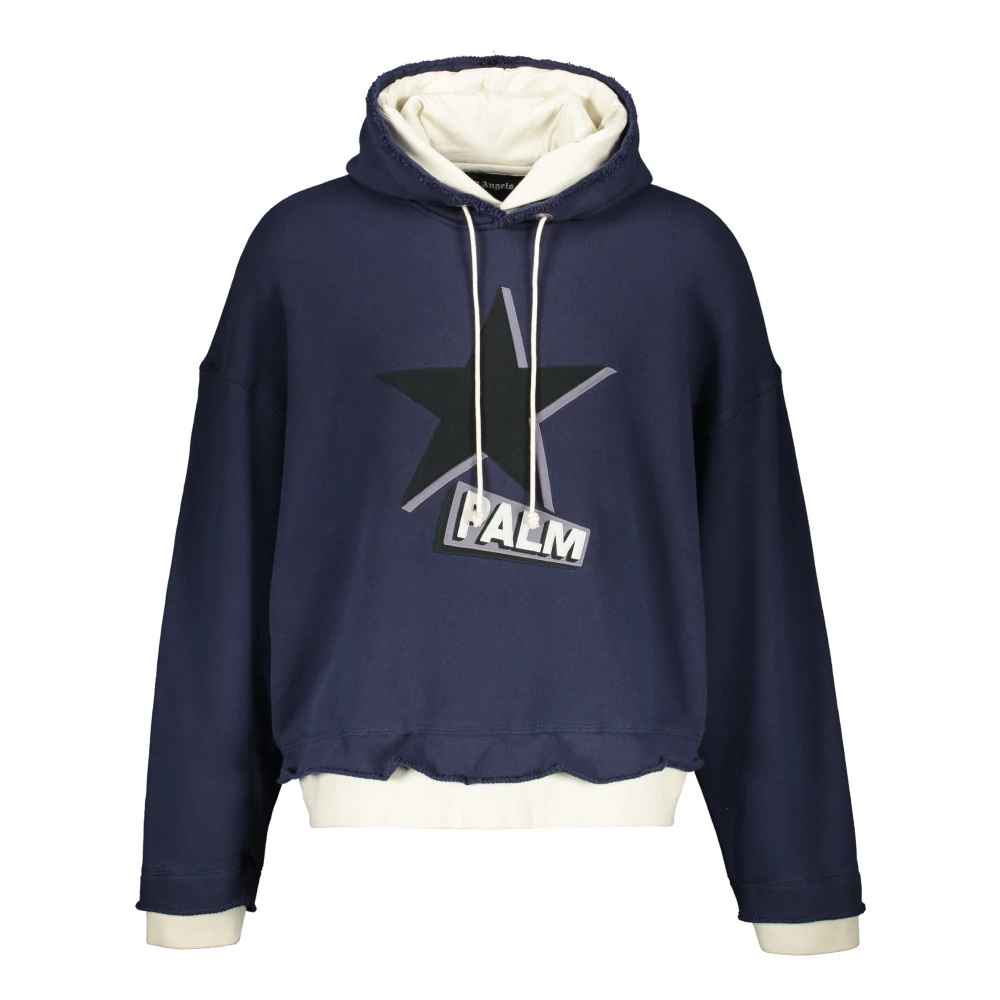 Palm Angels Contrast Hoodie met Logo Borduursel Blue Heren