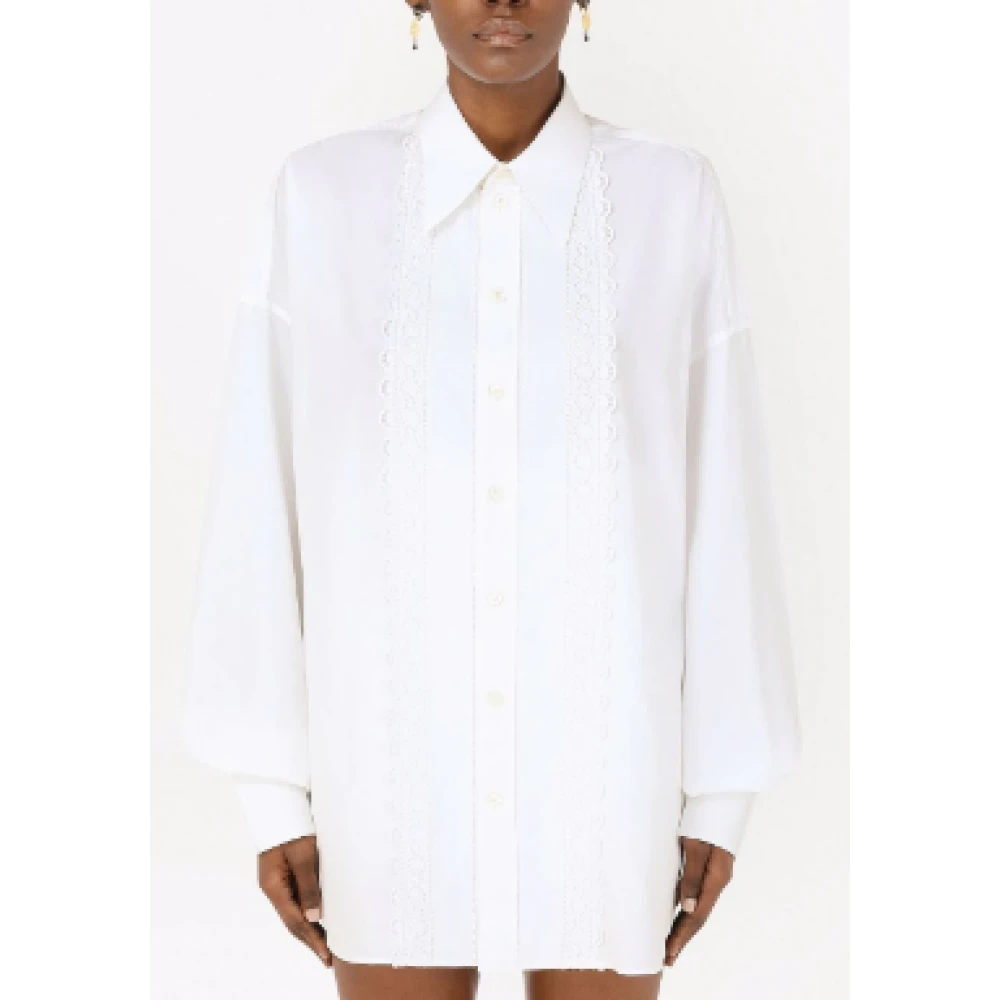 Dolce & Gabbana Lang hemd met kanten afwerking White Dames