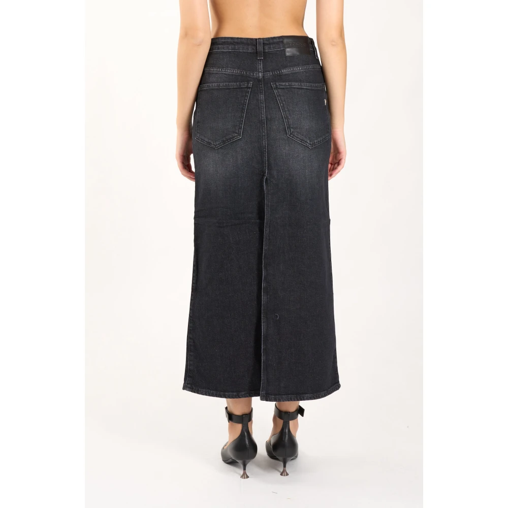 Dondup Denim Stretch Lange Rok met Juweelknoopsluiting Black Dames