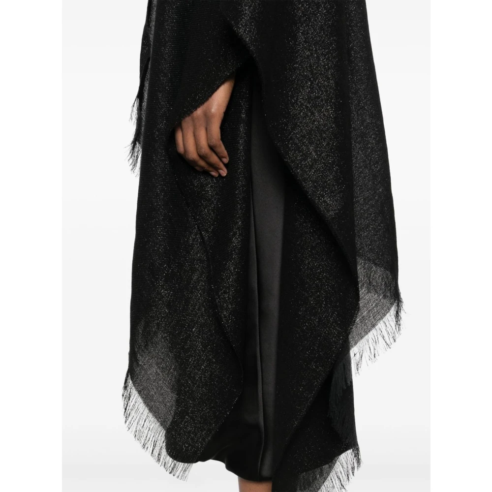 Fabiana Filippi Zwart Franje Detail Open Voorkant Jas Black Dames