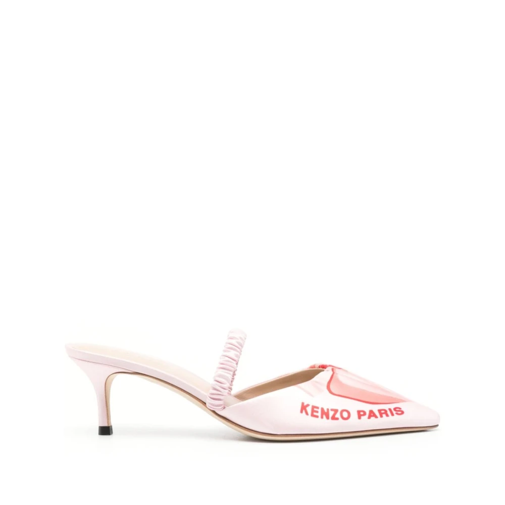 Kenzo Rosa Satin Hälade Mules med Logo Print Pink, Dam