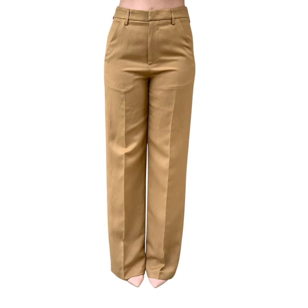 Dondup Women's Beige Wide Trousers,, Elegant Linen Blend Fashion Style W27