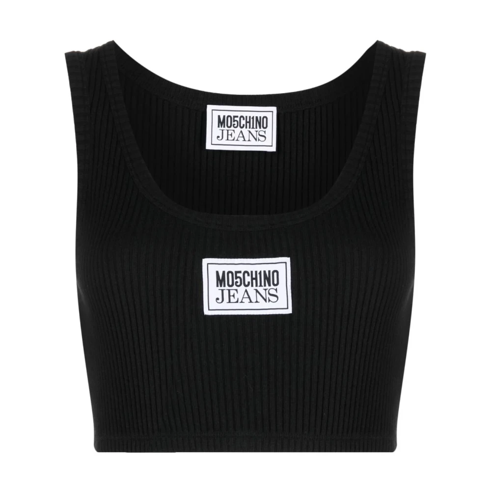 Moschino Zwarte Crop Top met Logo Borduursel Black Dames
