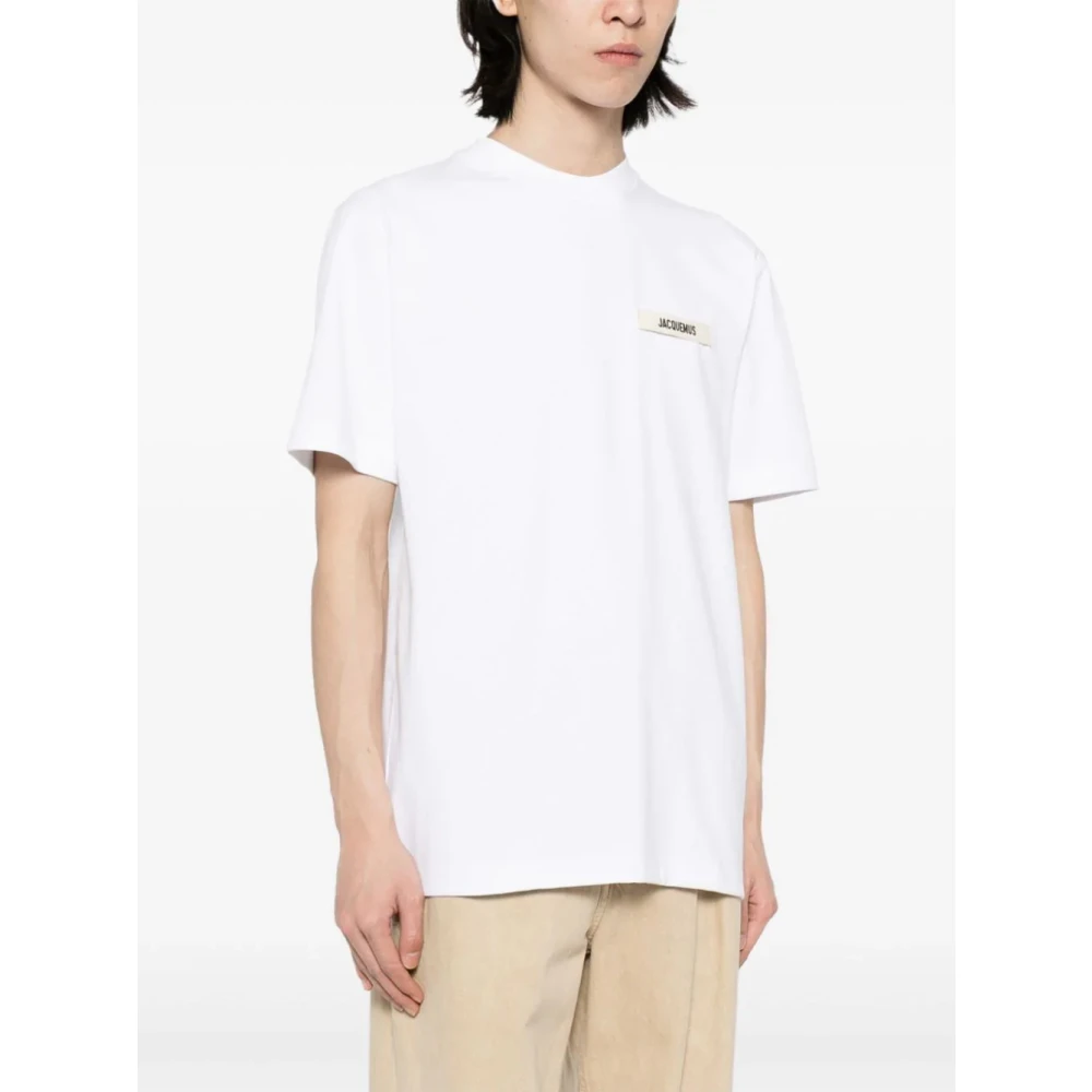 Jacquemus Witte T-shirt met Jersey Textuur en Logo Patch White Heren