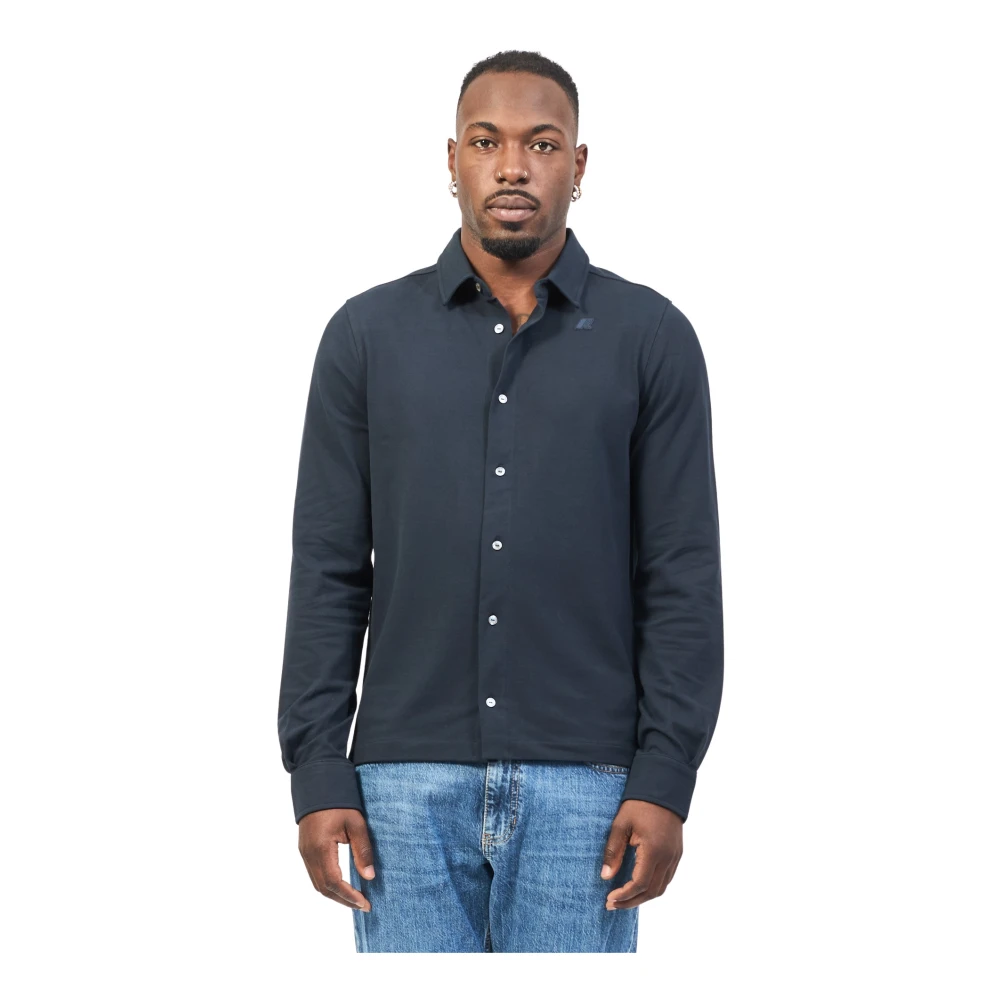K-way Blauw Overhemd Lange Mouw Moderne Stijl Blue Heren