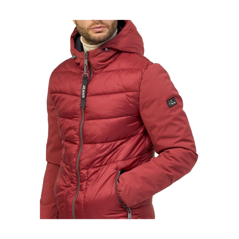 YES ZEE Rode gewatteerde nylonjas met capuchon Red Heren