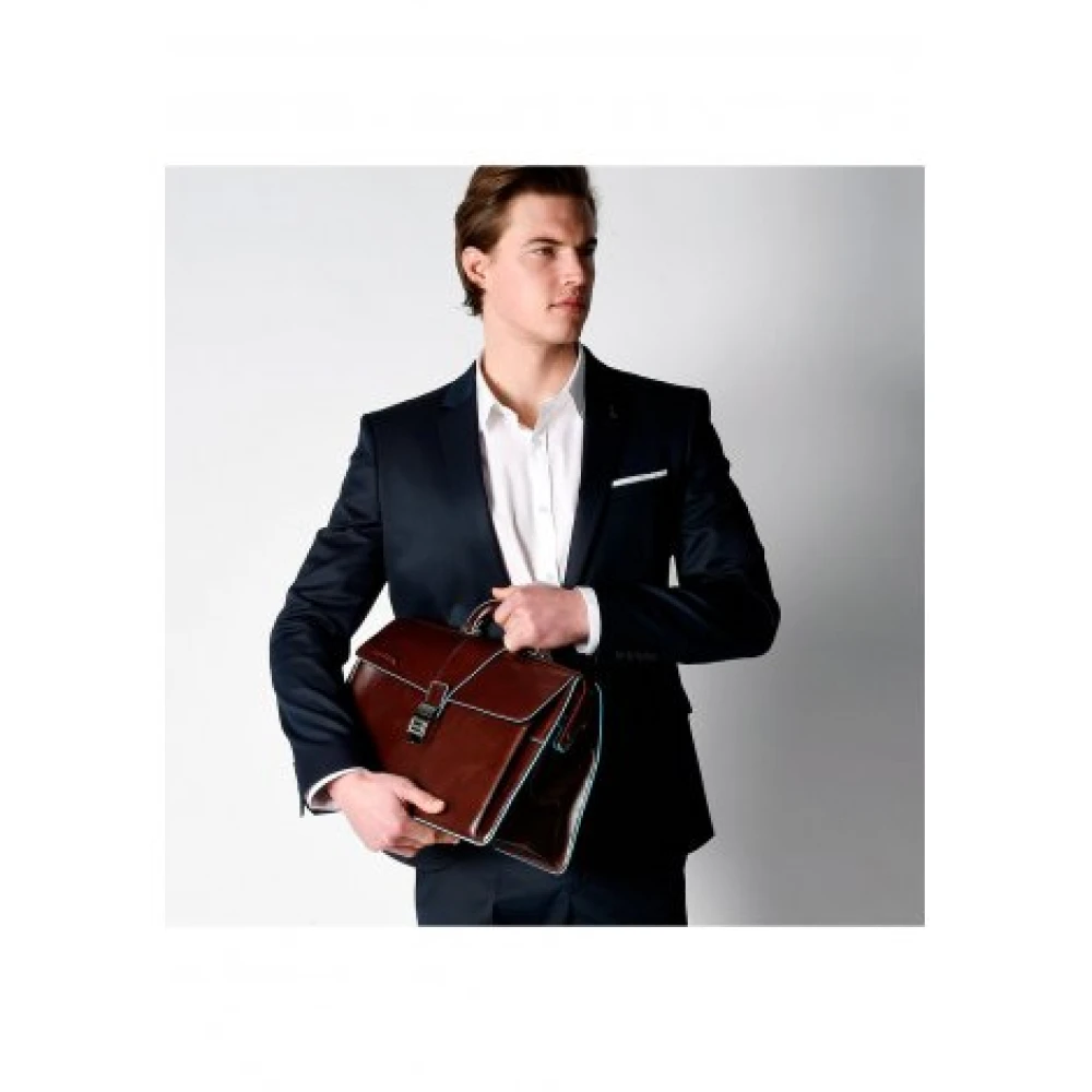 Piquadro Blauw Vierkant Leren Dokterstas Brown Unisex