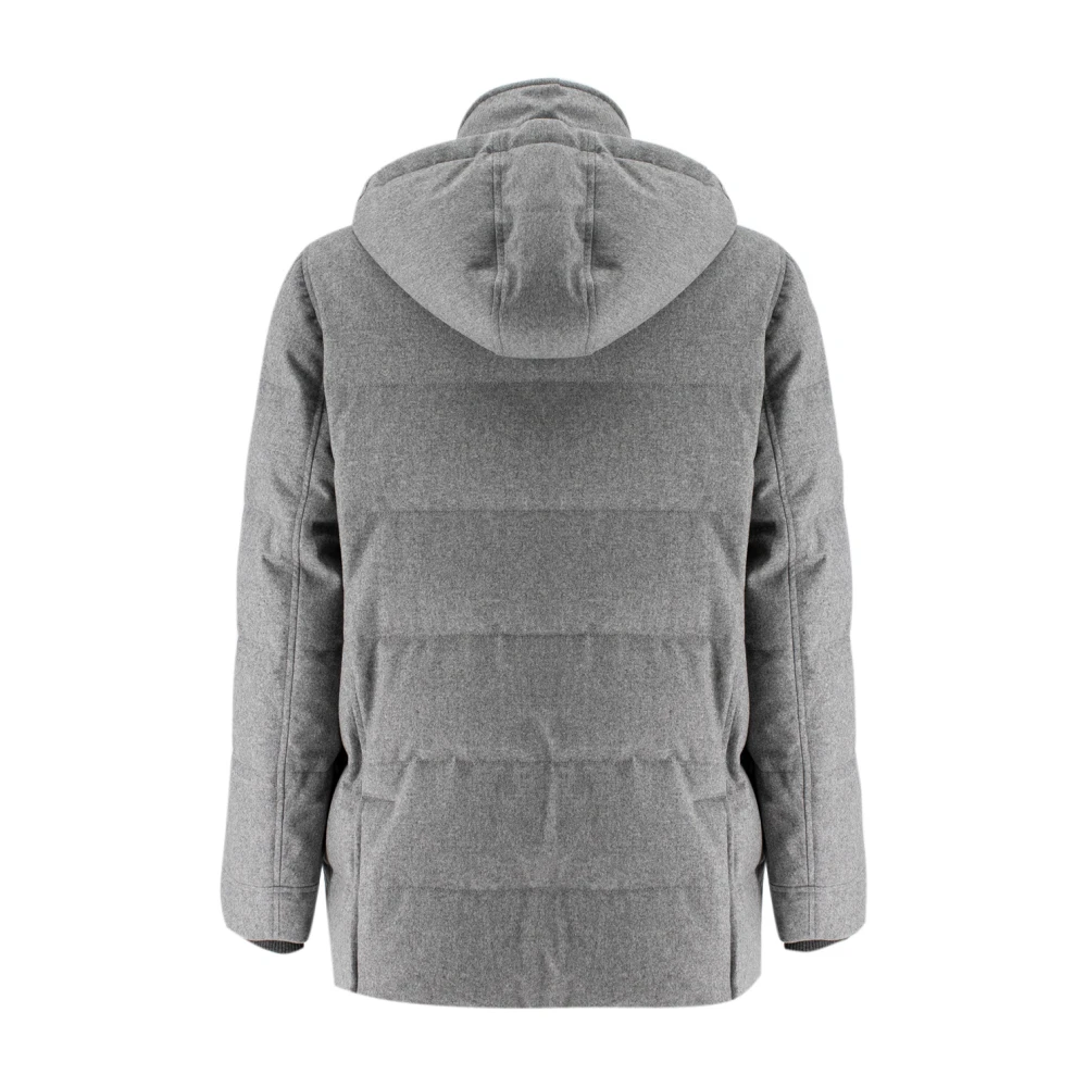 BRUNELLO CUCINELLI Taffeta donsjack met afneembare capuchon Gray Heren