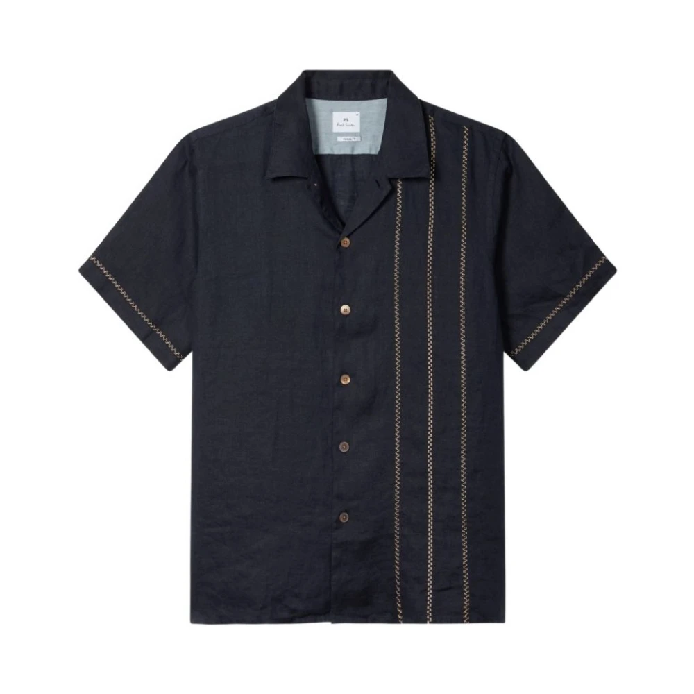 Paul Smith Mannelijk Blauw Overhemden Heren, L, Denim, Camp Collar Short Sleeve Shirt