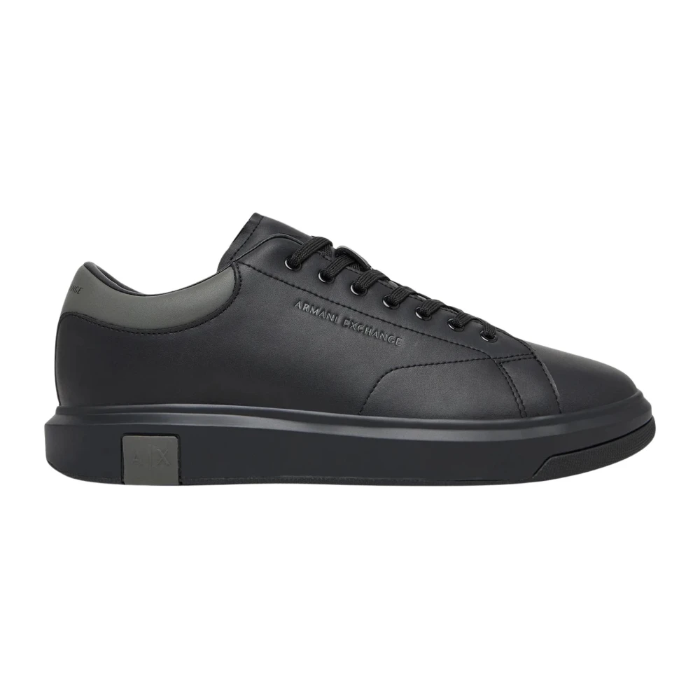 Armani Exchange Men's Black Sneakers, 12 Uk, Leather Low-Top Trainers