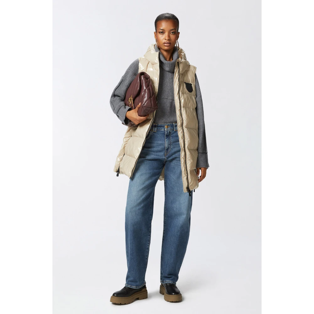 pinko Beige Mouwloos Donsvest met Capuchon Beige Dames