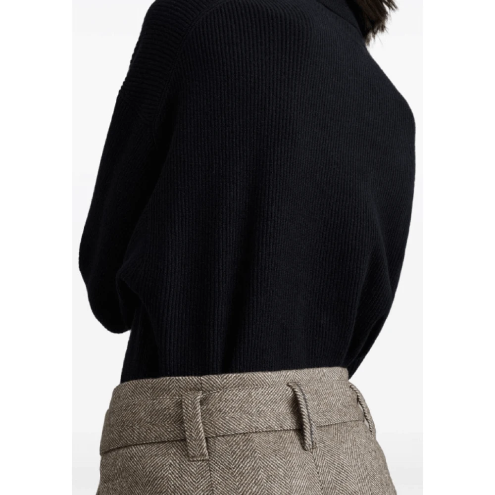 BRUNELLO CUCINELLI Herringbone Wool Blend Trousers Brown Dames
