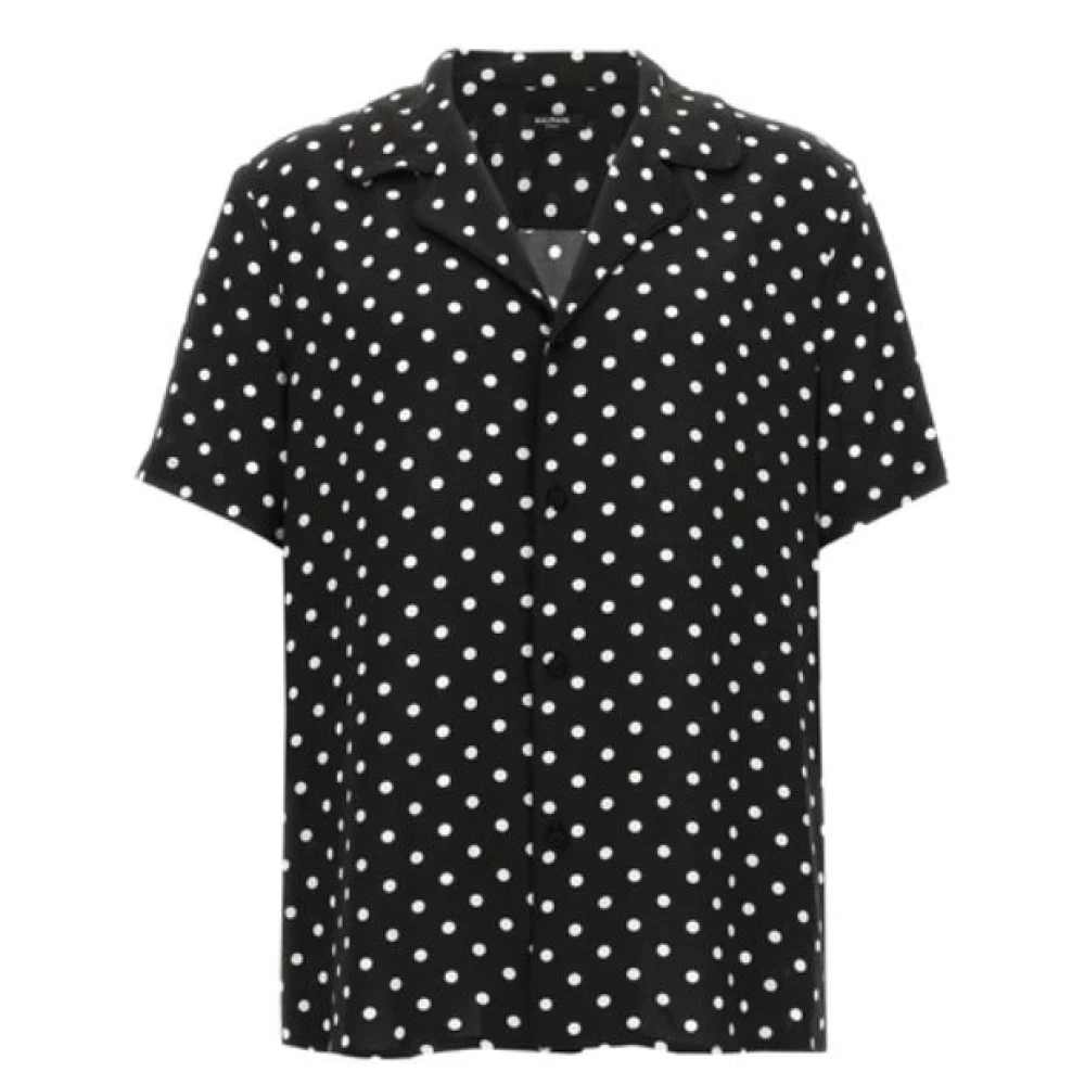 Balmain Bowling Kraag Shirt met Witte Polka Dot Print Zwart Heren