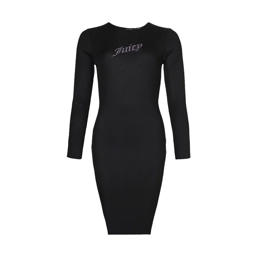 Juicy Couture Zwarte Jurk met Lange Mouwen en Zilveren Strass Logo Black Dames