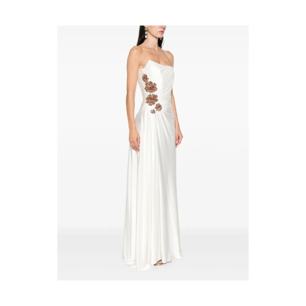 Costarellos Witte Strapless Jurk met Edelstenen White Dames