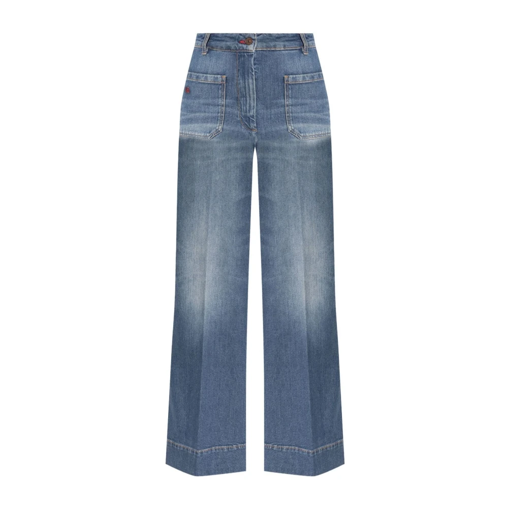 Victoria Beckham Blauwe Geborduurde Logo Jeans Blue Dames