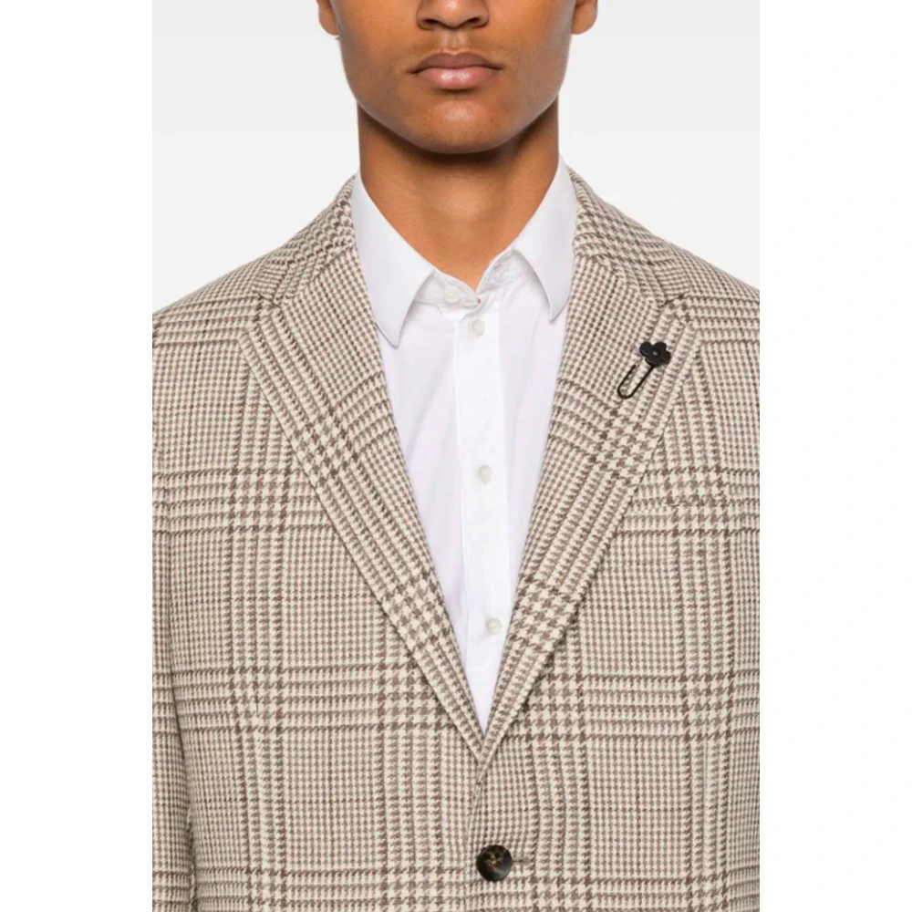 Lardini Geruite Alpaca-Wol-Zijde Jas Beige Heren