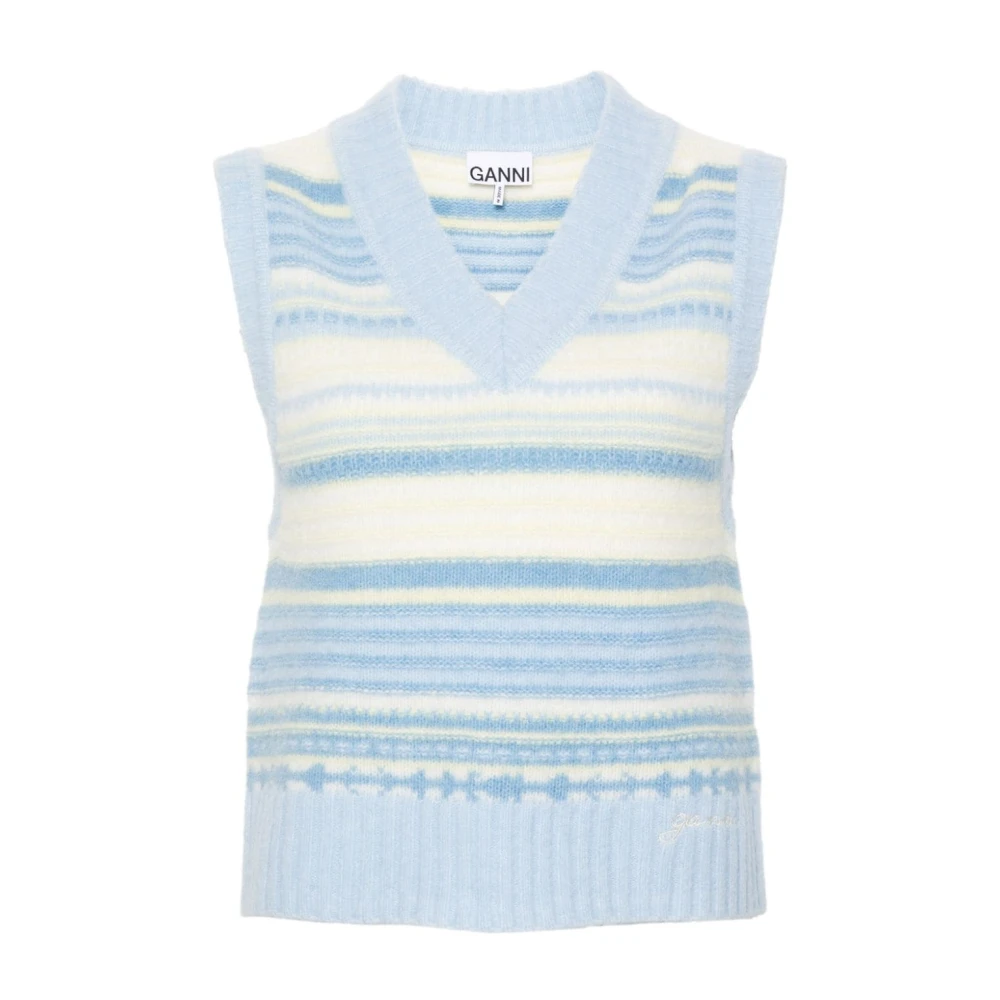 Ganni Gestreepte Mouwloze Trui Blue Dames