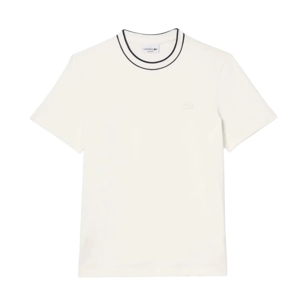 Lacoste Men's White Striped Ribbed Collar T-Shirt