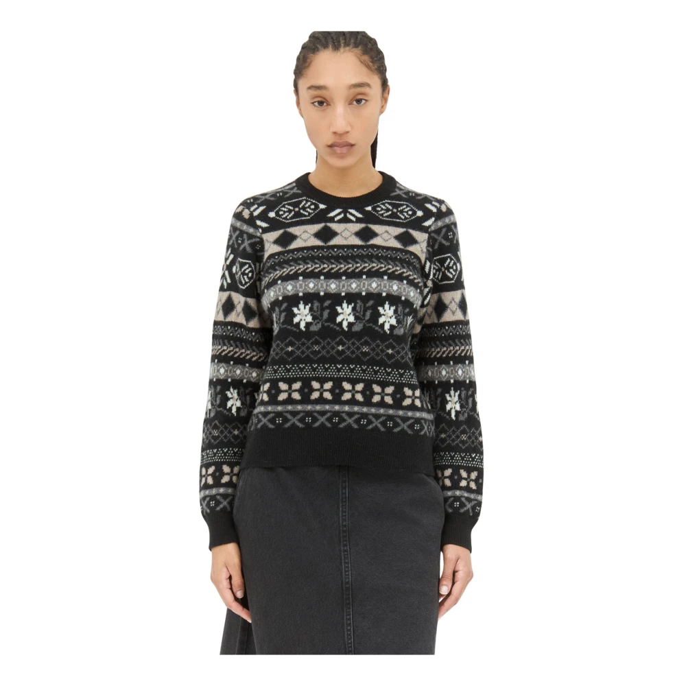 Skall Studio Grafische Jacquard Wollen Trui Black Dames