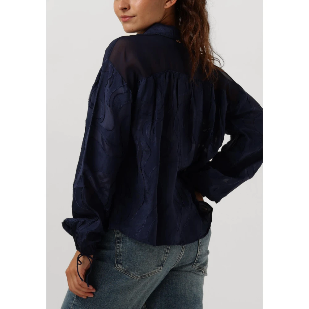 Pom Amsterdam Midnight Blue Jacquard Blouse Blue Dames