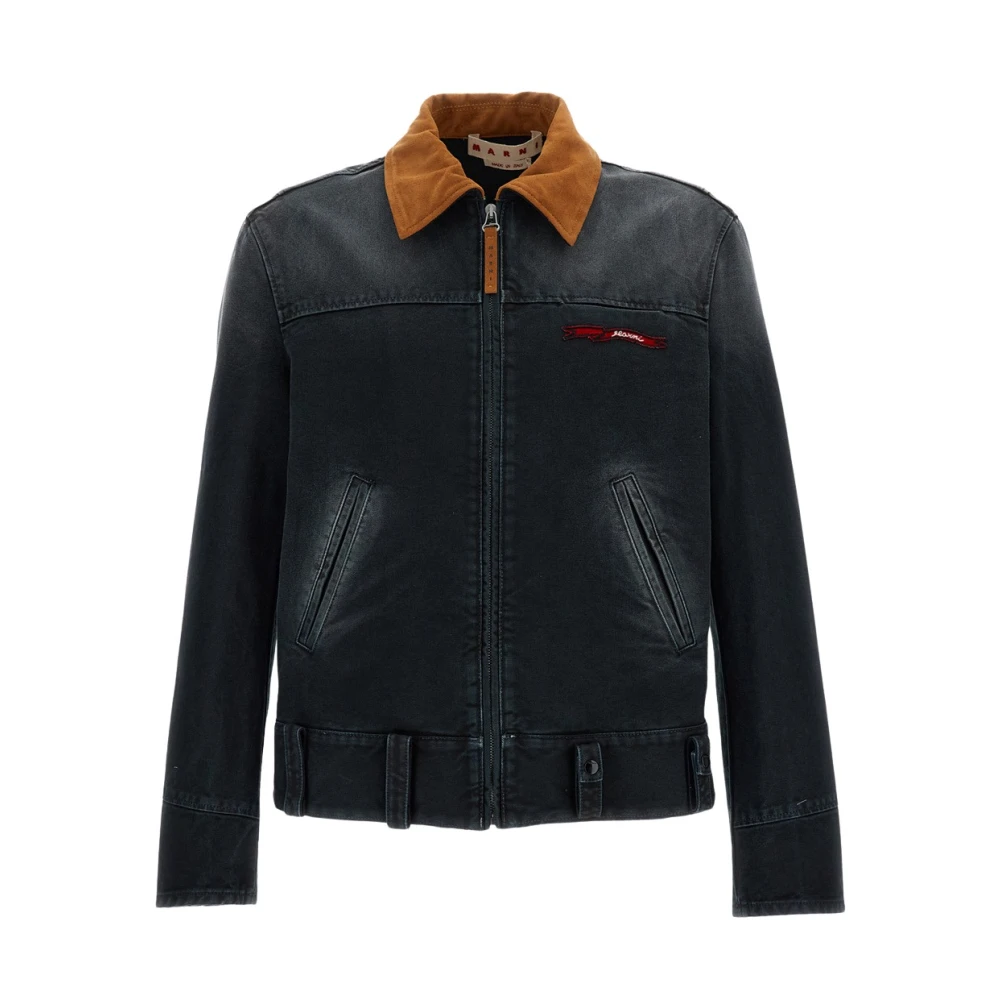 Marni Men's Black Canvas Jacket With Contrast Collar - Denim Jackets - L - Jackets