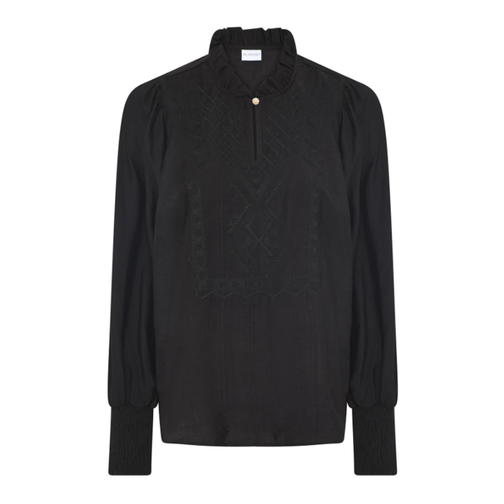 IN Front Emma Blouse met Smock Manchetten Black Dames