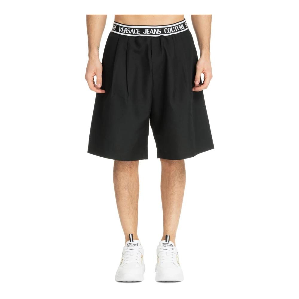 Versace Jeans Couture Bermuda Shorts in effen kleur met elastische tailleband en logozak Black Heren