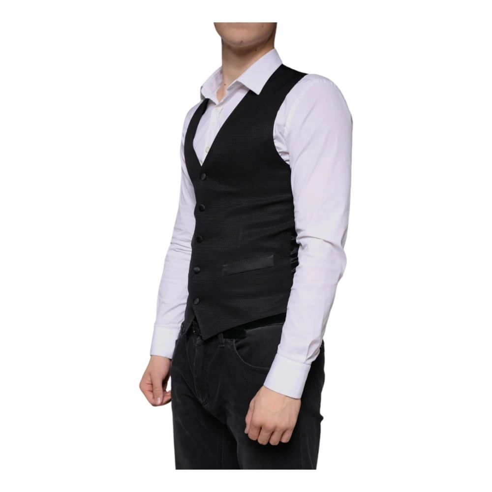 Dolce & Gabbana Zwart Wol Formeel Vest Jurk Black Heren