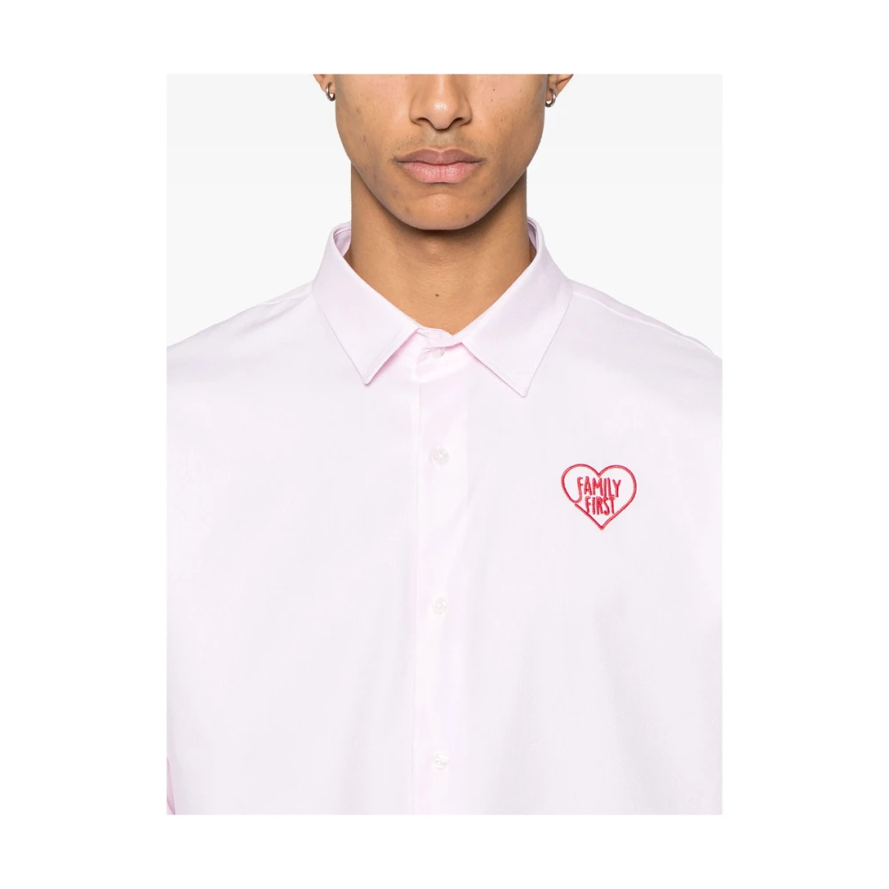 Family First Rose Pink Button-Up Shirt met Logo Pink Heren