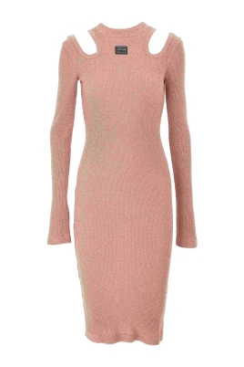 Rosa Stickad Sheath Klänning