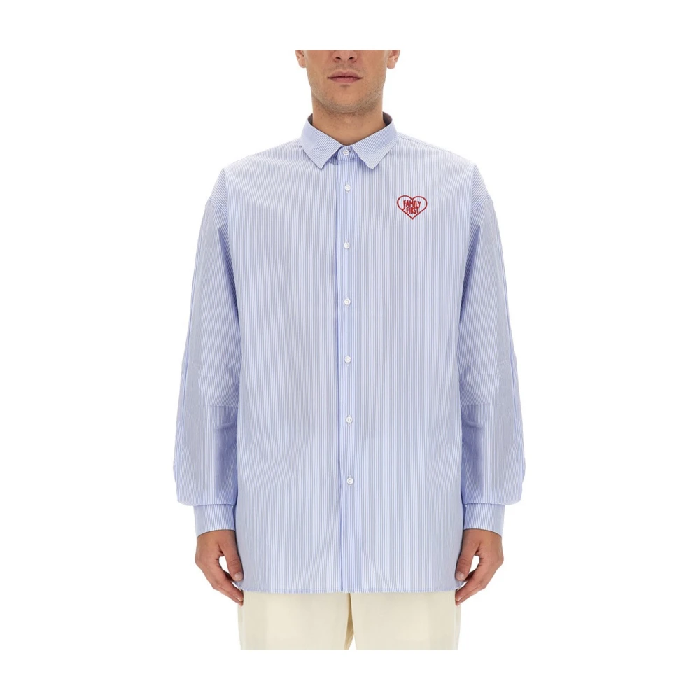 Family First Logo Casual Shirt 100% Katoen Italiaans Blue Heren