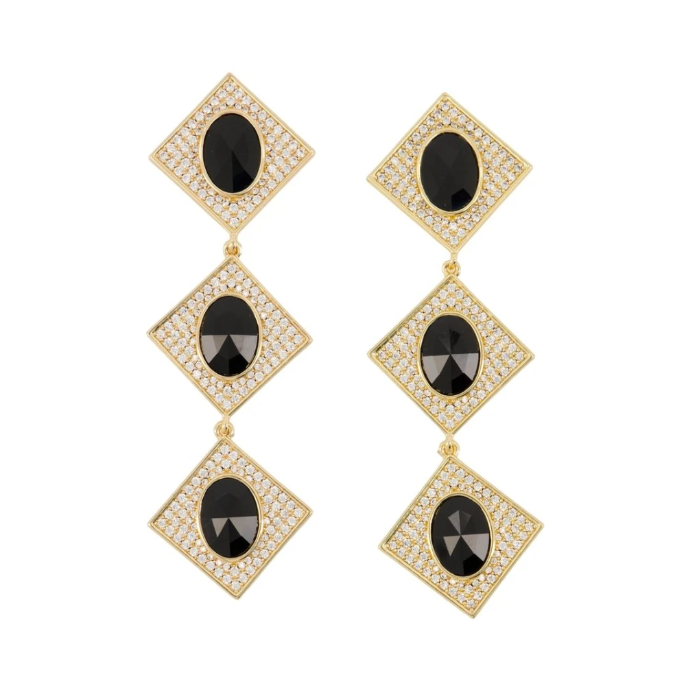 Self Portrait Women's Gold/Black Crystal Tiered Earrings