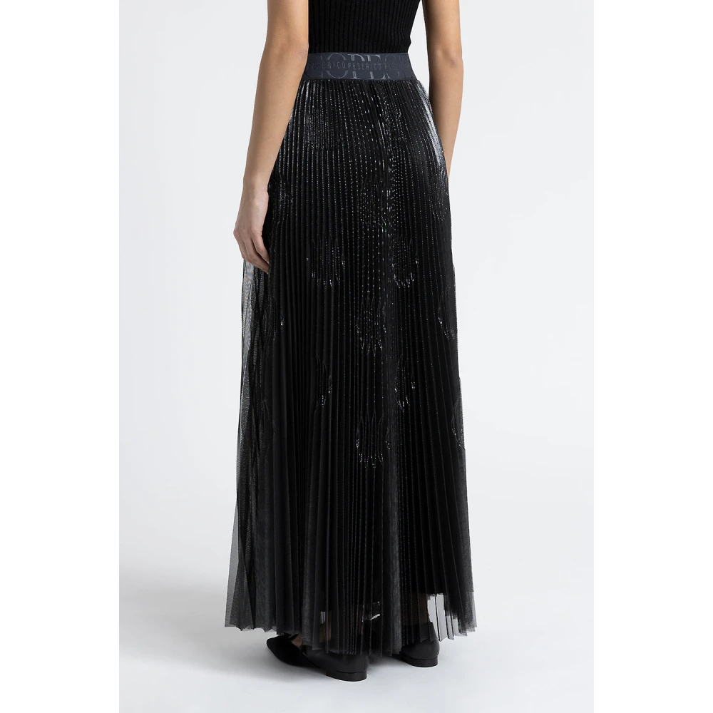 PESERICO Gelamineerde tule zonnestraal geplooide lange rok Black Dames