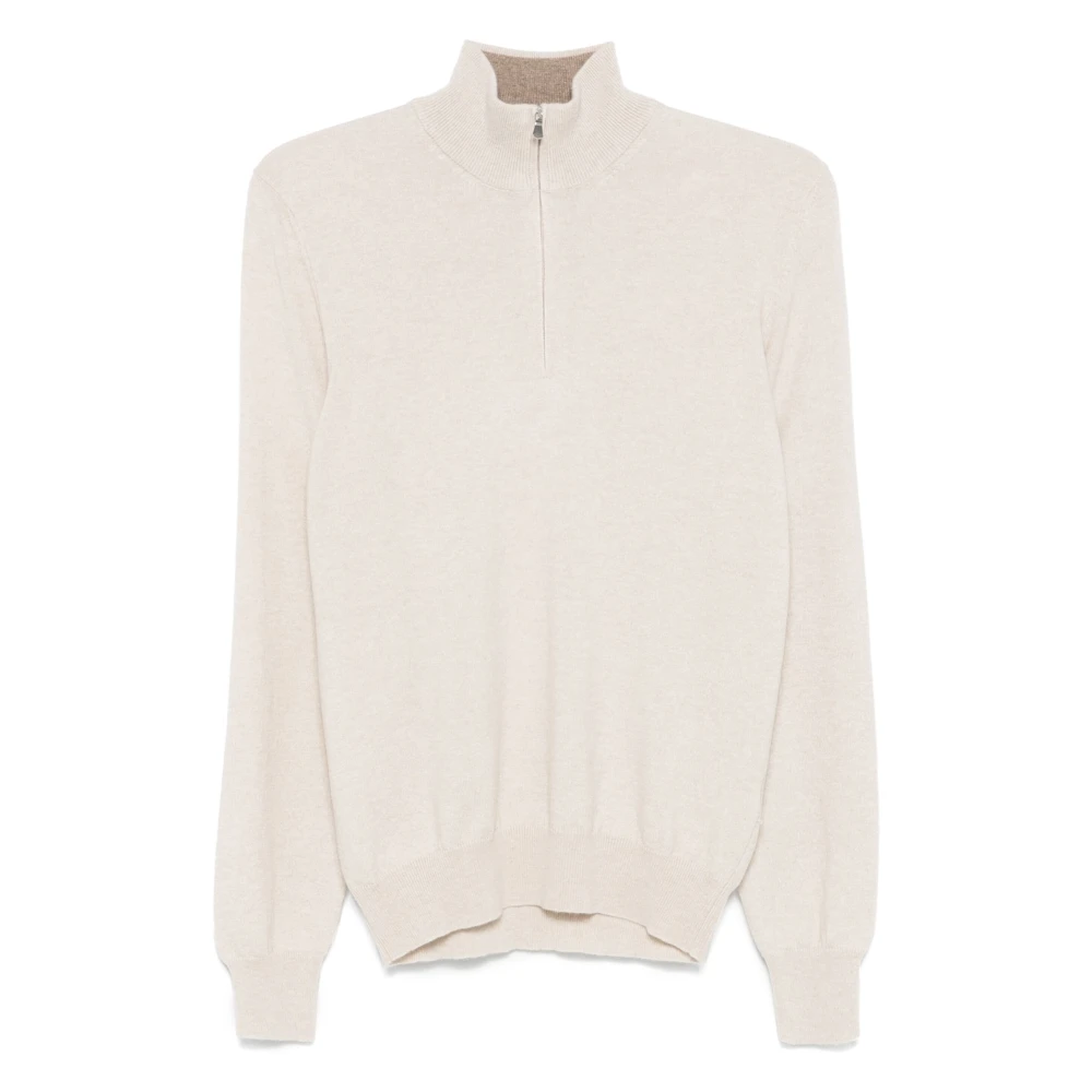 Barba Luxe Cashmere Half-Zip Gebreide Kleding Beige Heren