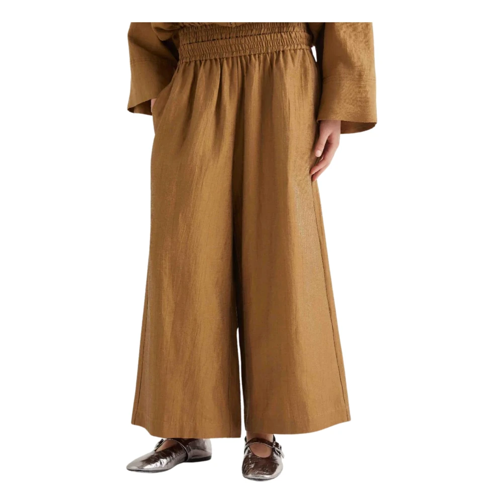 Meimeij Women's Brown Wide Trousers, Xl, Straight Crop Trousers