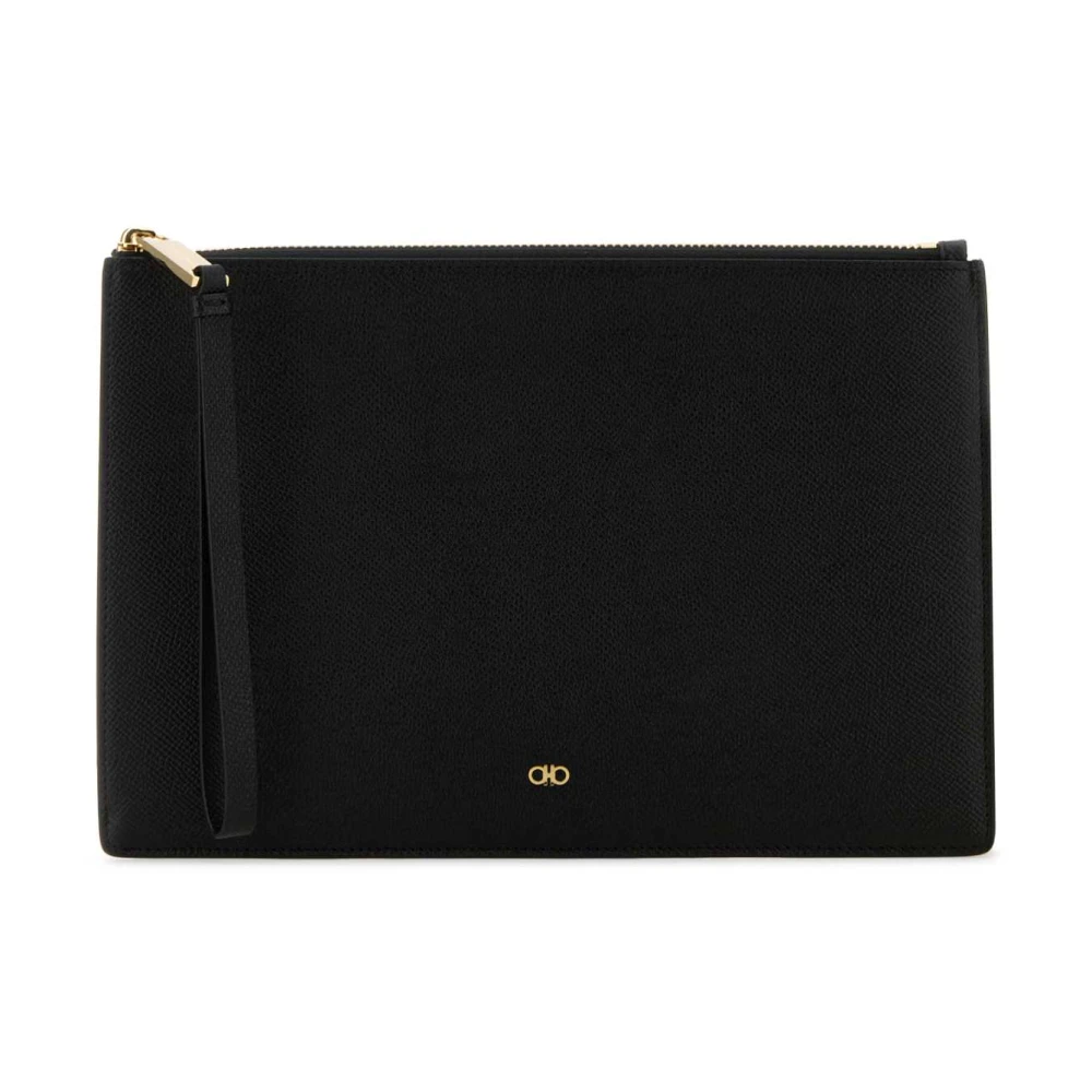 Salvatore Ferragamo Stijlvolle Zwarte Leren Pouch Black Heren