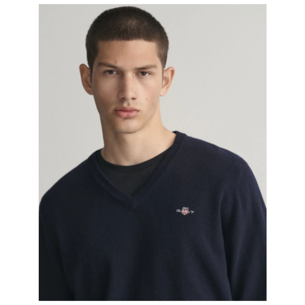 Gant Ultra Fijne Wol V-Hals Trui Blue Heren